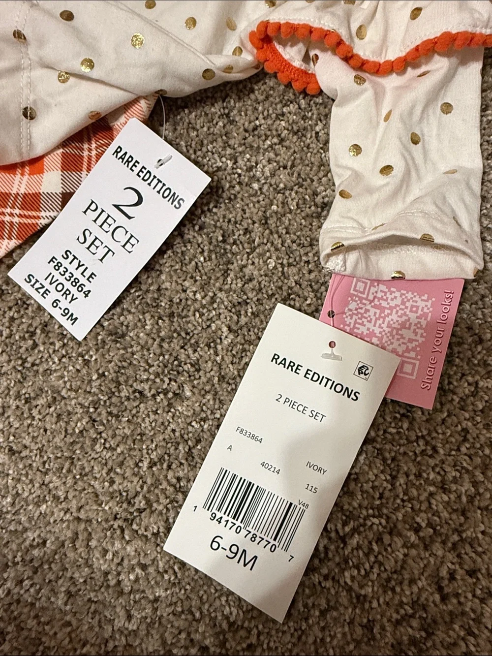 Rare Editions Fall Pumpkin Outfit NWT 2 piece set
